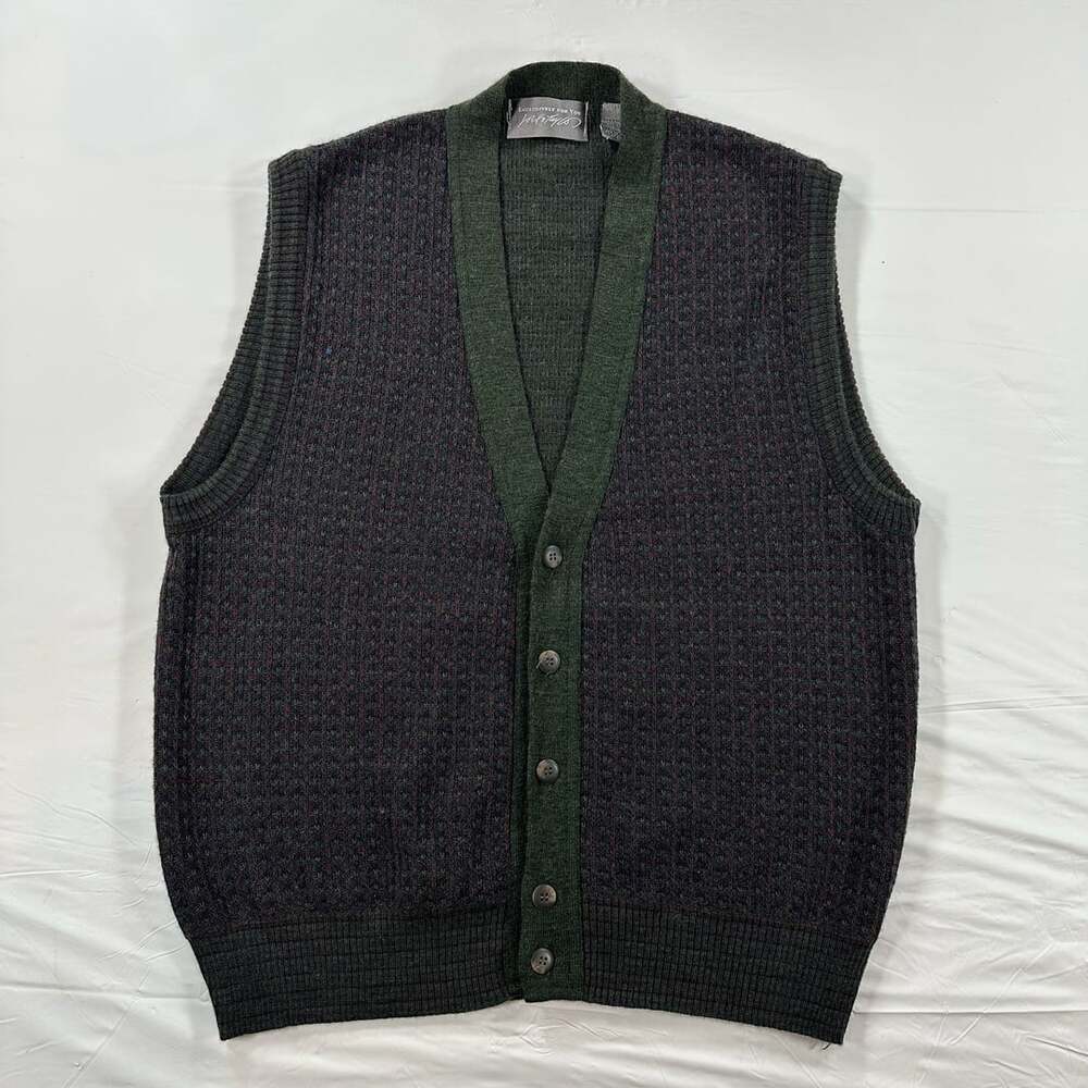 Vintage 90s Lord & Taylor Mens Button Front V-Neck Sweater Vest Medium Cardigan